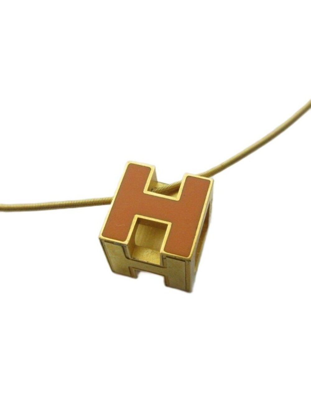 Hermes Cube Pendant Orange Gold Colored